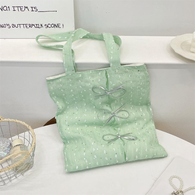 New Summer Sequins Gentle Bow Handbag Women's Large-capacity Shoulder Bag Going Out Canvas Bag