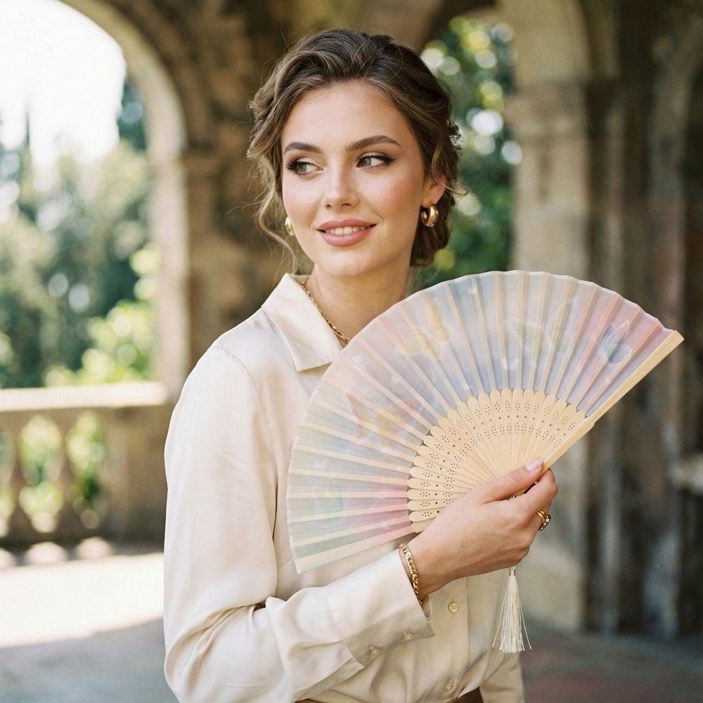 2PCS/SET Vintage Handheld Fan Traditional Bamboo Fan Creative Ancient Folding Fan  Photography Prop