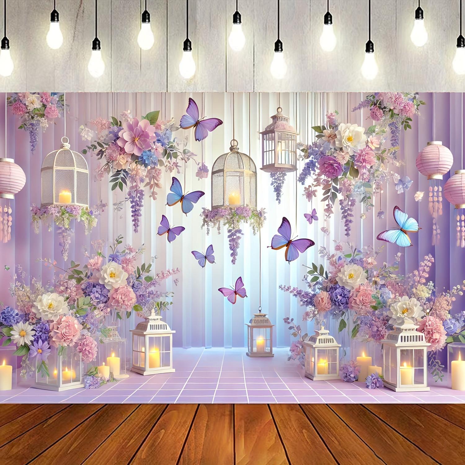 Purple and Pink Butterfly party backgrounds - polyester photography backgrounds for birthdays weddings and more 150X130cm