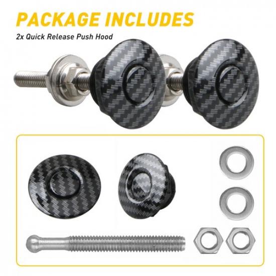 Push Button Quick Release Hood Pin Bonnet Lock Car Bumper Latch Kit Carbon Fiber