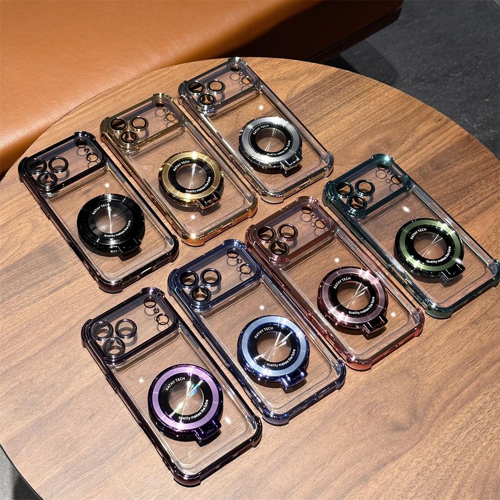 For Apple 17promax Acrylic Phone Case for IPhone 16E Magnifier Bracket Electroplated Four Corner Anti Drop