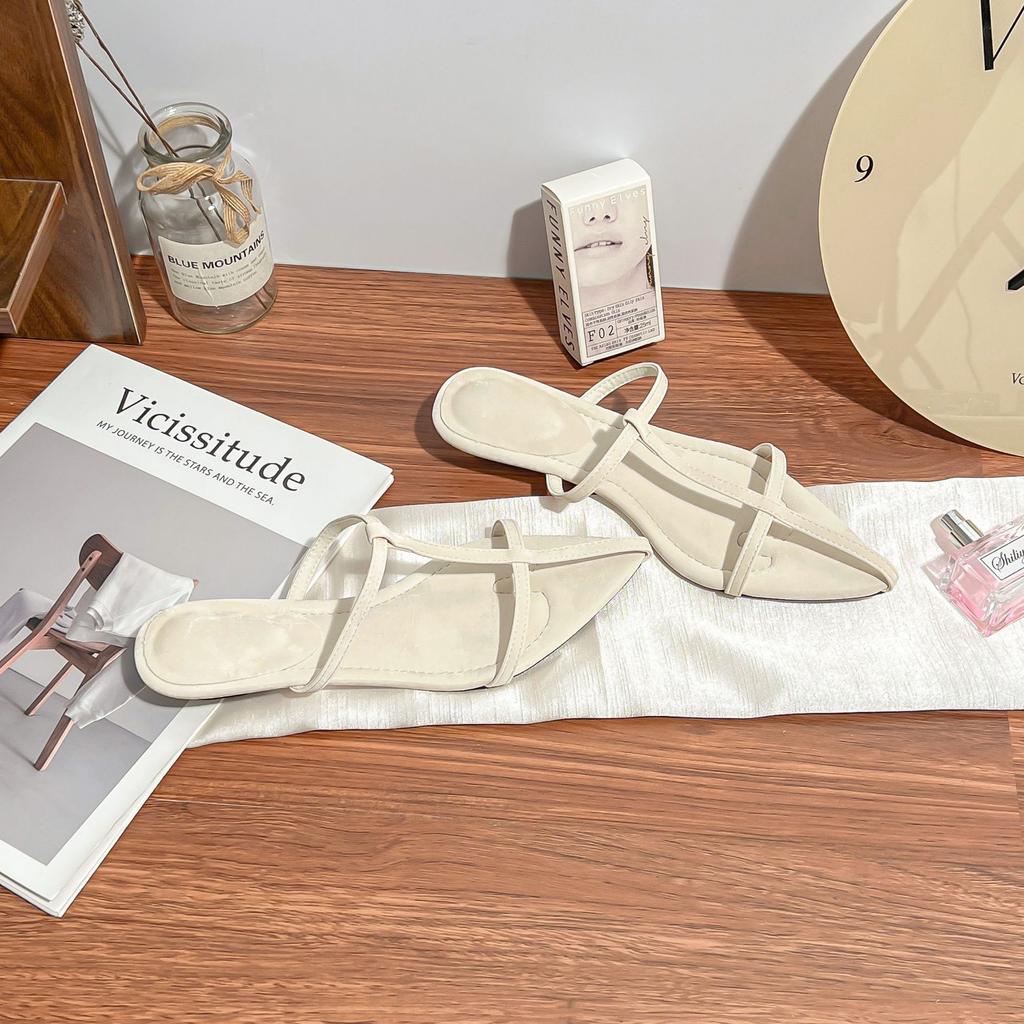 Sandals women's summer wear high-end wedge heel pointed cool slippers shoes women's French thin belt low heel sandals temperament shoes