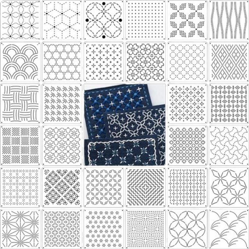 9/32Pcs Sashiko Embroidery Template DIY Geometric Patchwork Stencil Reusable PET Stencil Handmade Embroidery Handicraft Tool