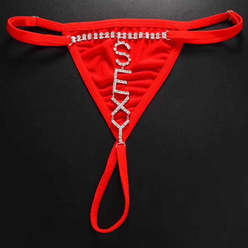 Fashion SEXY Letter Thong Panties Body Jewelry for Women Bling Rhinestone Waist Chain Thong G String Bikini Swimsuit