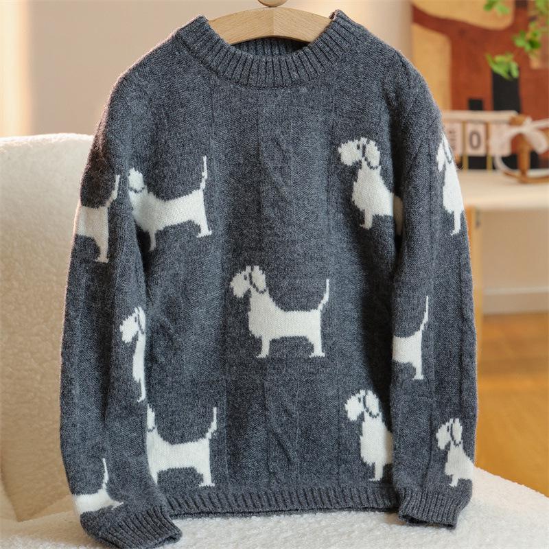 

100% Wool Jacquard Sweater for Kids: Thickened Winter Knitwear for Girls and Boys 150 cm сірий колір