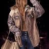 Women's Autumn Corduroy Shawl Jacket Long Sleeve Buckle Color Matching Hooded Jacket With Pocket