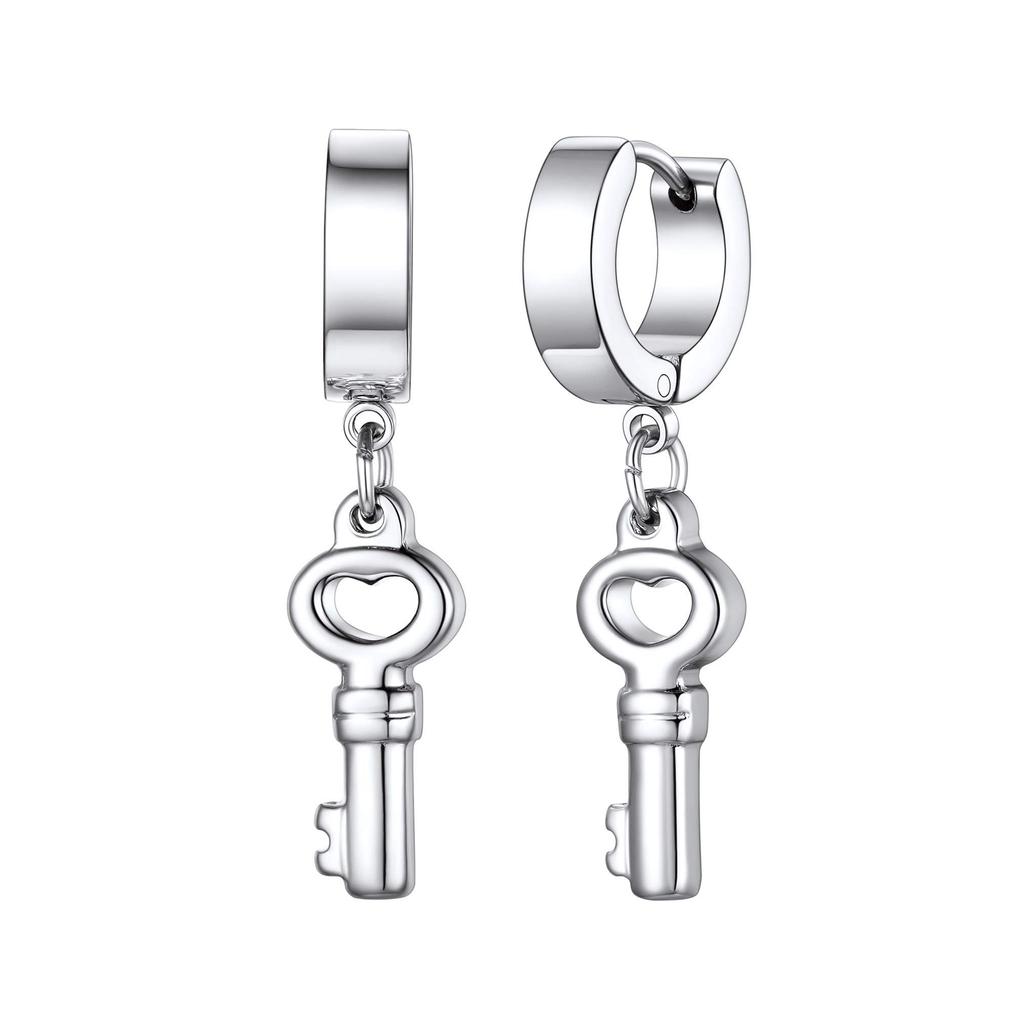Set di 2 orecchini a cerchio pendenti con catena lunga a croce in acciaio inossidabile per uomo donna Regali Tono Nero/Argento