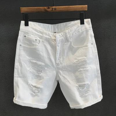 Style de Hong Kong: Short en jean blanc déchiré décontracté pour homme - Streetwear d'été tendance