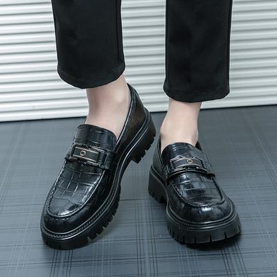 FashionLuxury Men Leather Shoes Black Platform Loafers Slip On Formal Men Dress Shoes Wedding Office Casual Lazy Shoes For Men