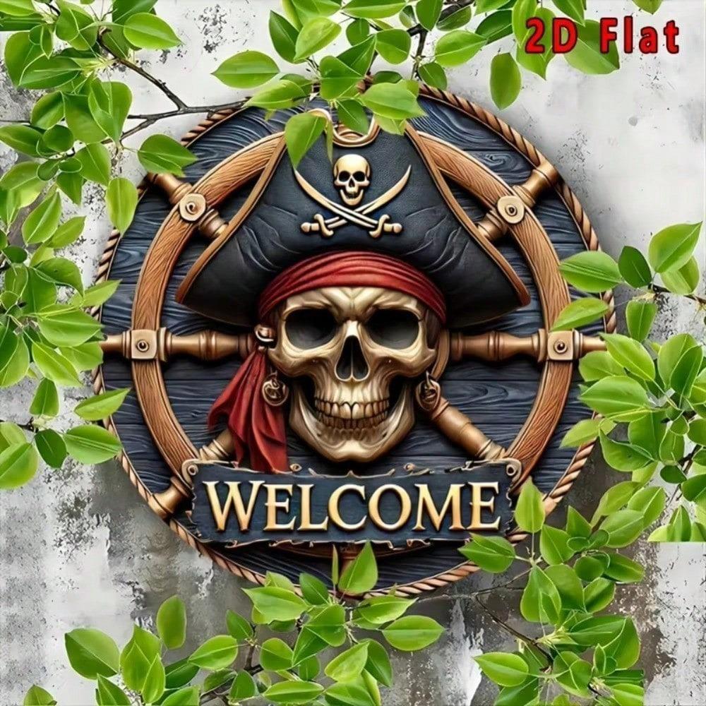 Vintage Pirate Metal Wall Art Skeleton Aluminum Sign Home Decor