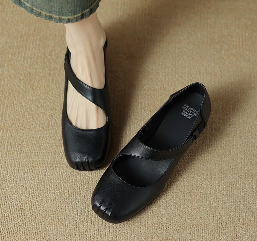 Cowhide version~ 2025 new soft-soled ballet shoes, square head flat-soled French single shoes, women's retro Mary Jane shoes