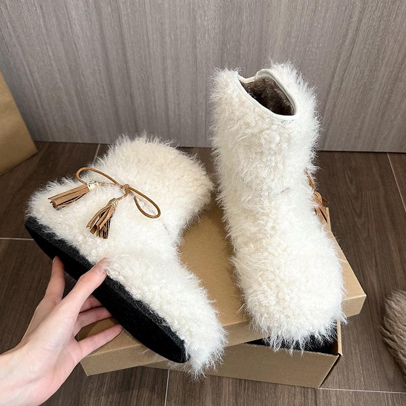 

Fleece thickened snow boots women s shoes 2025 new autumn and winter warm fluffy shoes snow cotton shoes niche short boots 40
