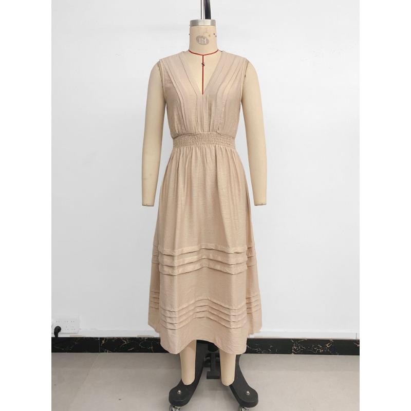 Damska Letnia Nowa Sukienka Komutacyjna Wakacyjna Jednolity Kolor Sznurek Bez Rękawów Dekolt w Serek Elastyczna Talia