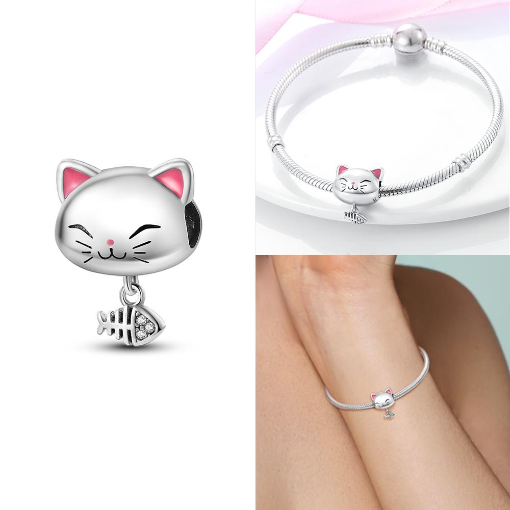 Classic Original Copper Pink Cute Cat Zircon Pendant Purple Magic Hat Cat Beads Fit Bracelet Women Jewelry Making Diy Gift