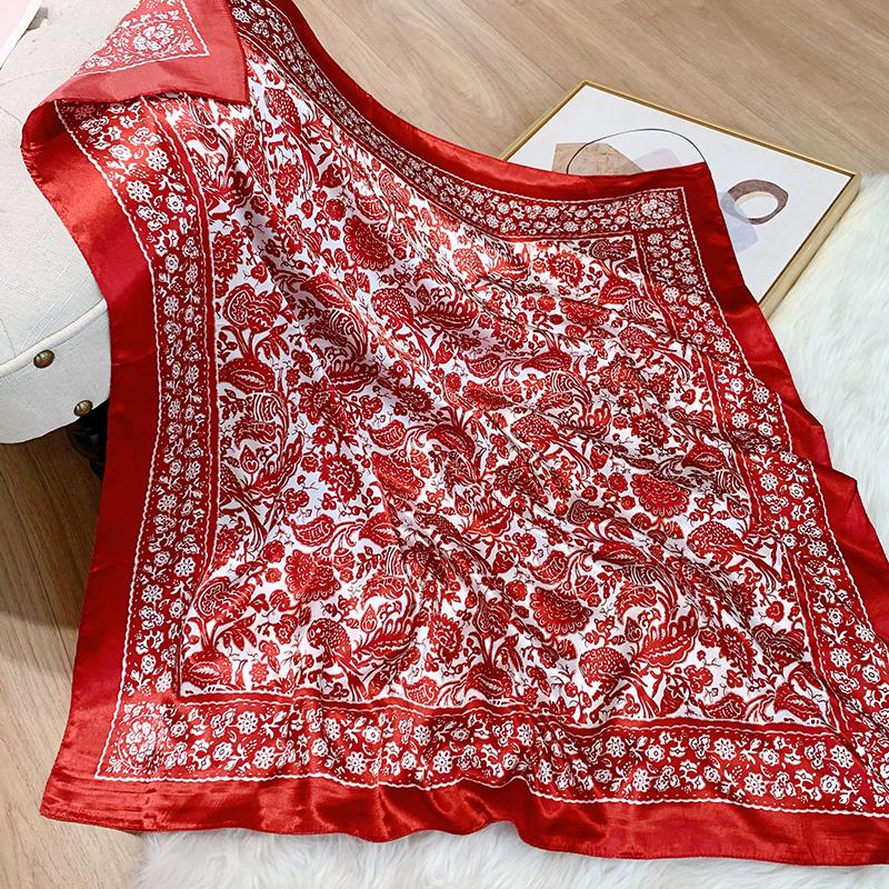 Luxury Brand Foulard Neckerchief Shawl Wraps Print Silk Satin Scarf Square Women Muslim Hijab Elegant Headband Bandana