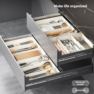 Expandable Drawer Organizer Adjustable Plastic Kitchen Utensil Storage Box Versatile Flatware Cutlery Holder Tray Drawer Divider
