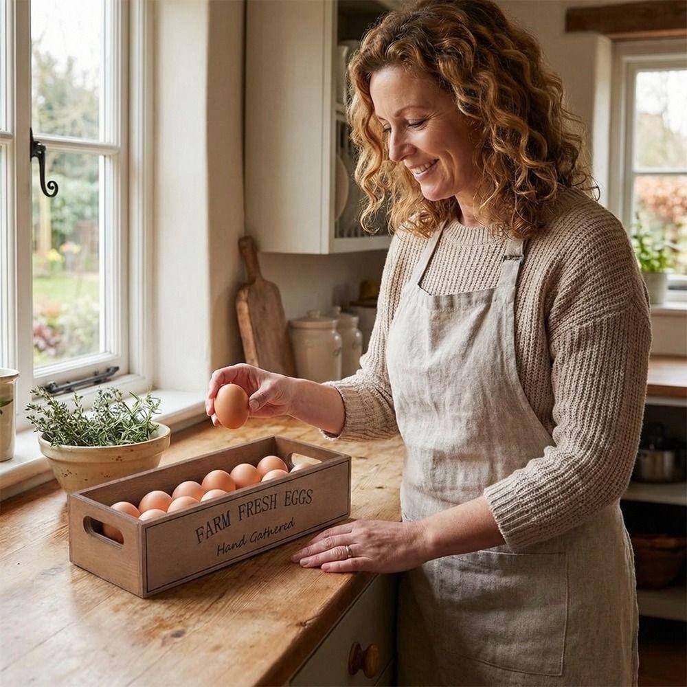 Open-Top Lid Wood Egg Case Large Capacity Egg Display Crates  Kitchen Organizer