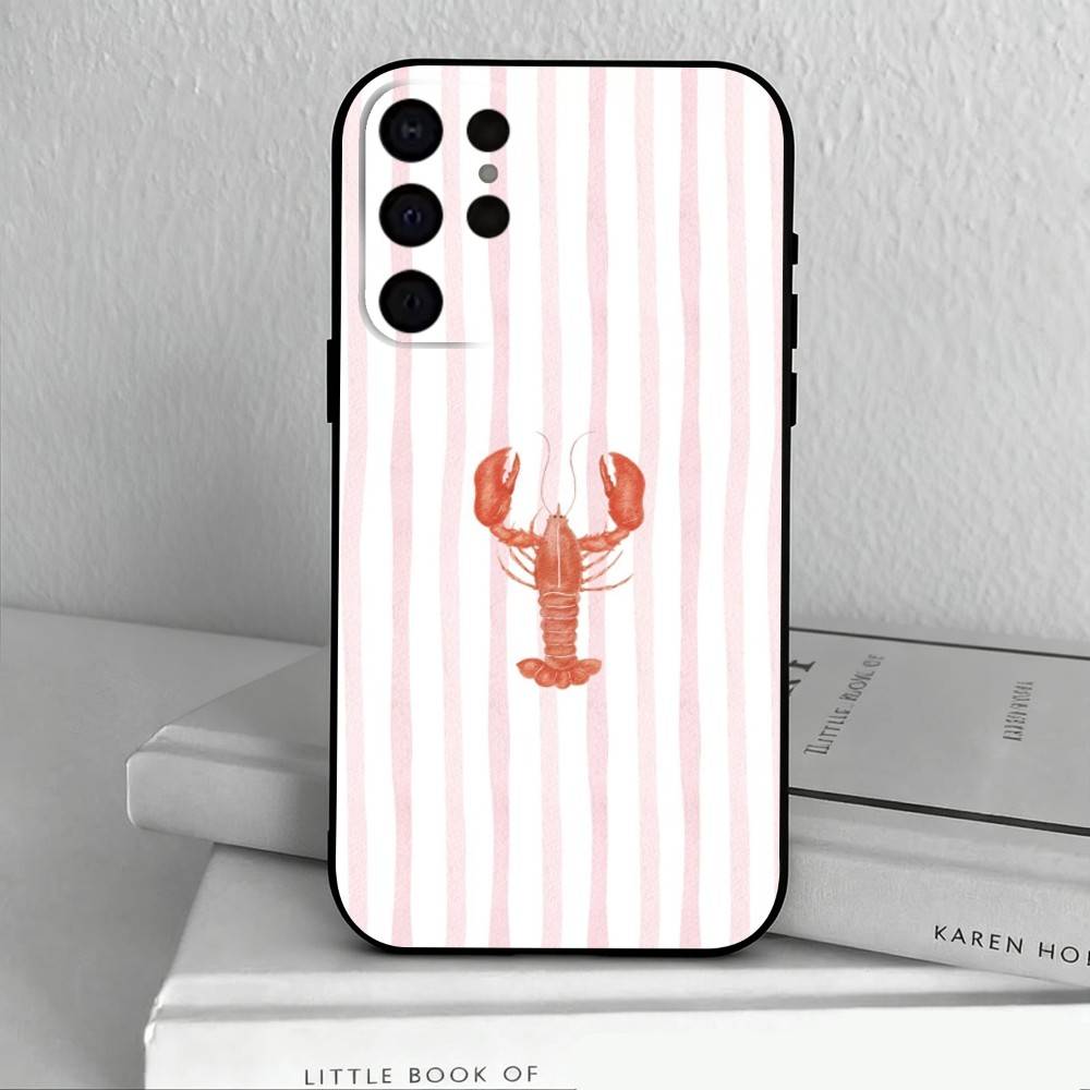 L-Lobster On S-Stripes Ocean Phone Case For Samsung S25,24,23,22,30,21,10,9,Ultra,Plus,Lite,FE,4,5 G Soft Black Case