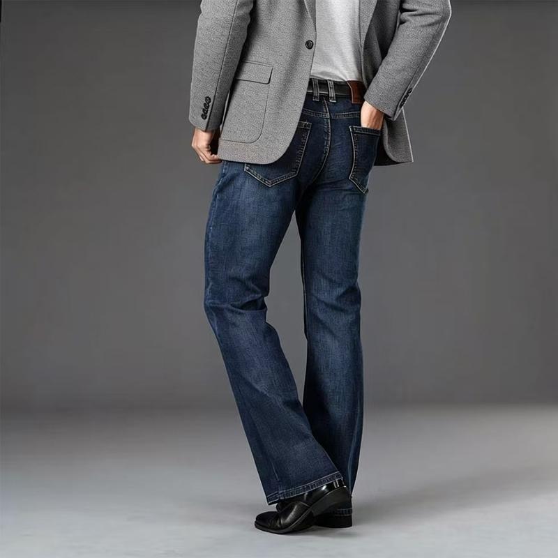 Men's Dark Blue Flare Jeans – Mid Rise Bootcut with 5-Pocket & Retro Style, Perfect for Casual Daily & Streetwear Fashion