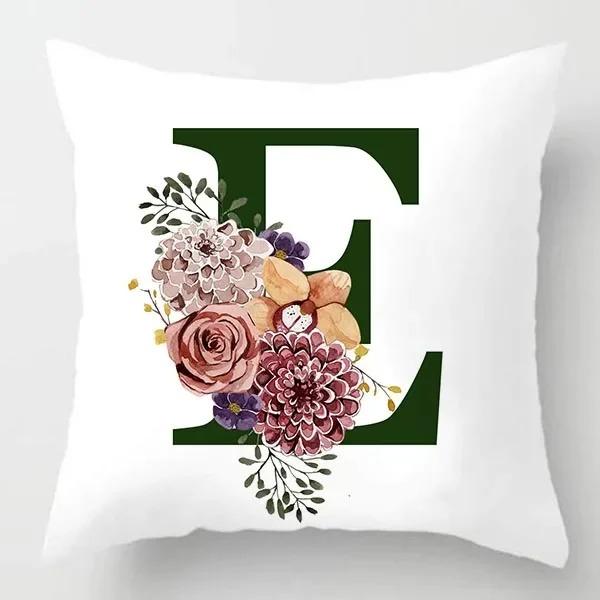 Grüner Buchstaben Floral Kissen Druck Kissenbezug Zuhause Schlafzimmer Zimmer Dekoration Wohnzimmer Sofa Kissenbezug 45x45cm