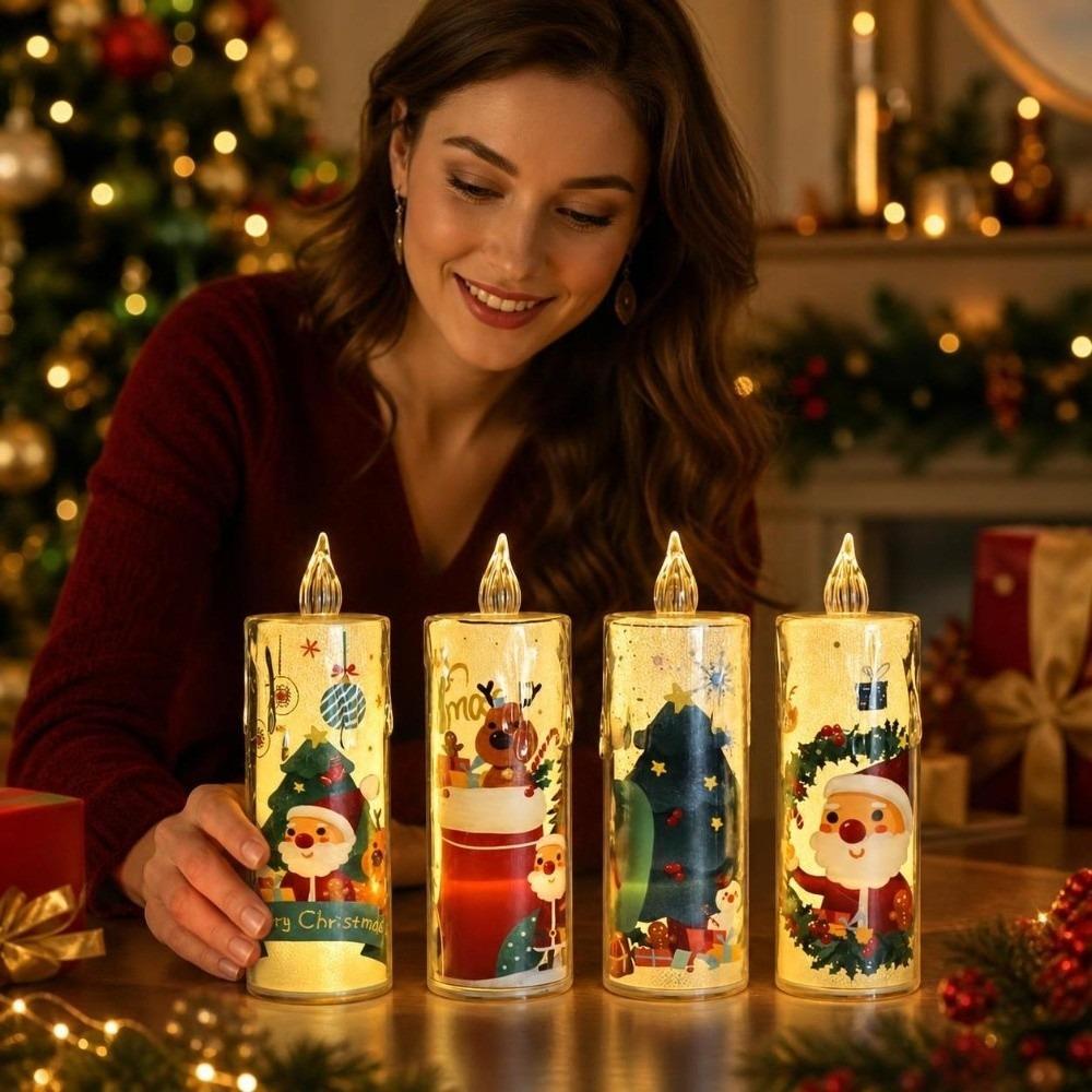 4pcs Battery Powered LED Candle Light Set Santa Claus Holiday Night Lights  Birthday Party
