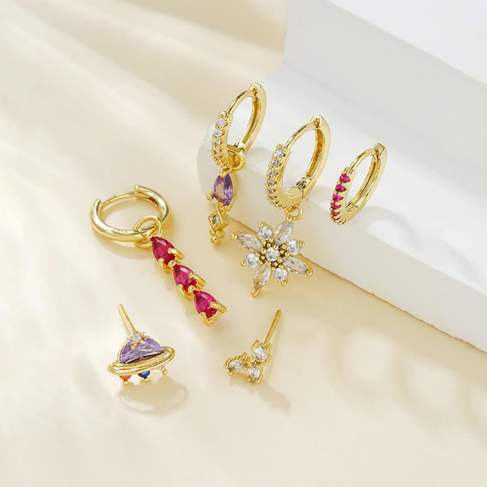 Luxury Geometric Multicolor Zircon Crystal Water Drop Earring Stainless Steel Flowers Pendant Earrings Fashion Wedding Jewelry