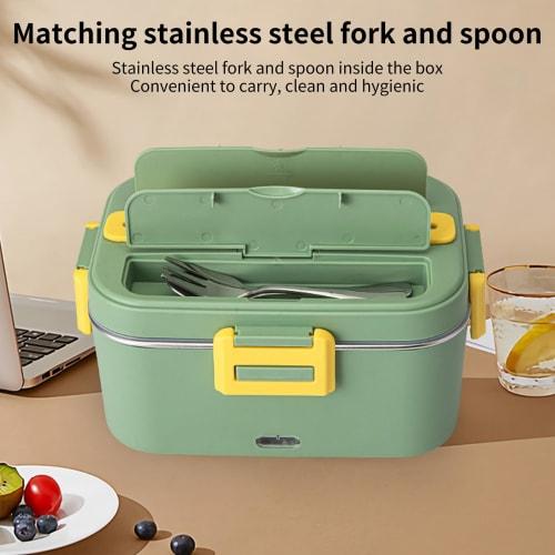 1.8L Electric Lunch Box, 75W Heated Lunch Box for Car or Home Use, Dual-Use, Removable Stainless Steel Container with Fork and Spoon Storage and Carry