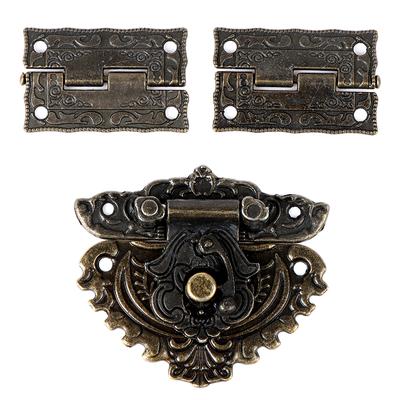 Furniture Hardware Box Latch Hasp Toggle Buckle + 2Pcs Decorative Cabinet Hinges