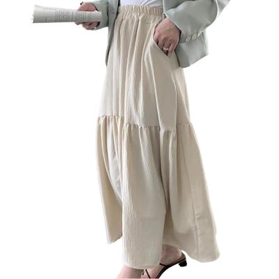 Long Lined and Side Washed Volume Tiered Plus Loose Elastic Flared Perfect for Commuting and Casual Elegant Look [safulsey] Women's Skirt, Pockets,