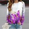 Loose Casual Women Tees Elegant Butterfly Pattern Print Long Sleeve T-Shirts Autumn Tops Women O-Neck Long Sleeve T Shirt