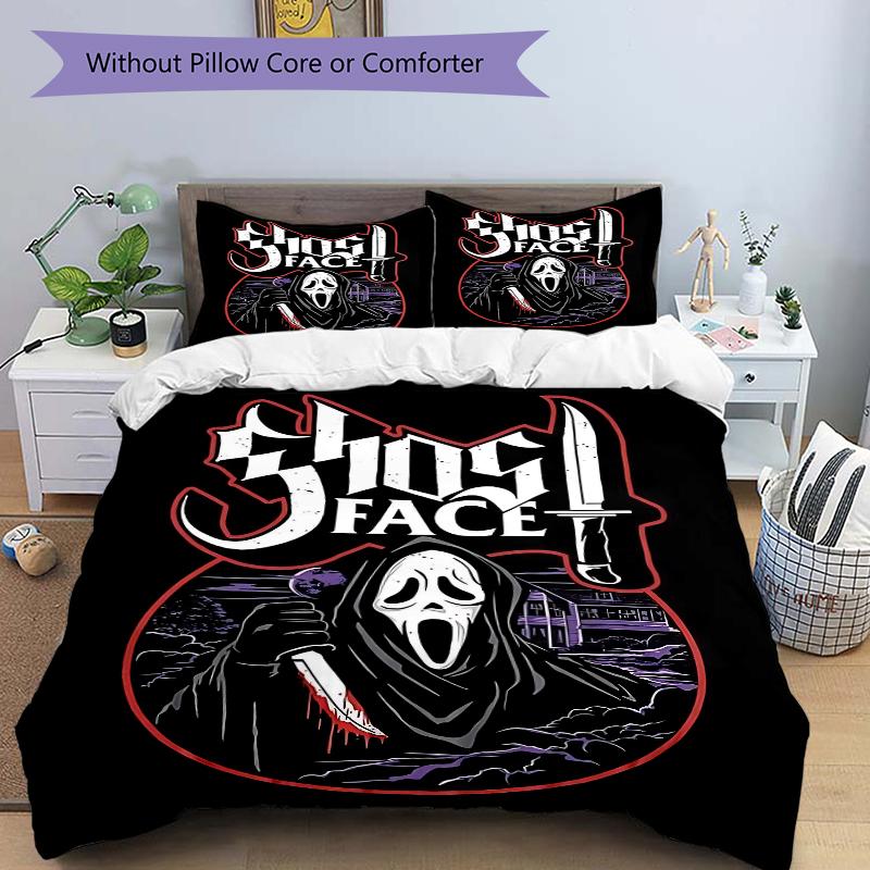 3Pcs Ghostface Horror Icon Bedding Set Quilt Cover Pillowcase Home Christmas Xmas Halloween Gift 1 Duvet Cover 2 Pillowcase M929392