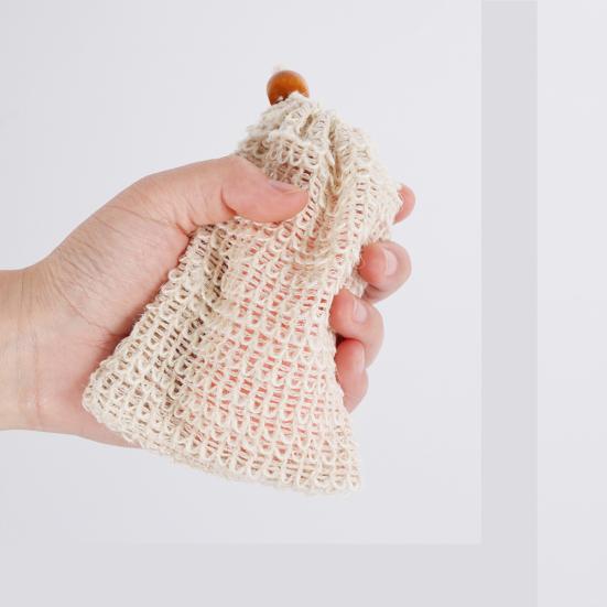 Natural Ramie Shower Exfoliator Sponge Pouch Drawstring Hanging Soap Mesh Bag