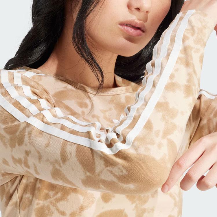 Adidas Originals 3-Stripes Tie-Dye Print Crop Long Sleeve Sports Top Women Tops Cardboard-Yellow IY0780