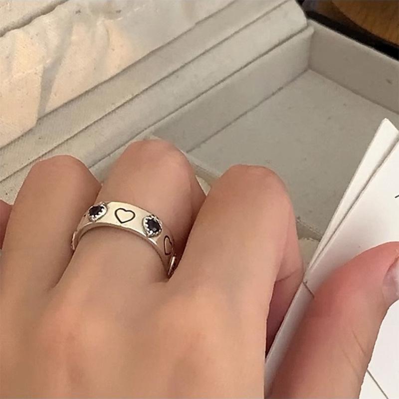 Style Retro Unique Adjustable Black Zirconia Ring For Women With Design Geometric