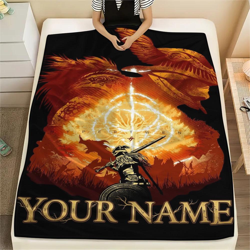 1 Stück Individueller Name Elden Ring Gemustert Flanelldecke Geeignet für Alle Jahreszeiten für Heimdekoration Wärme und Komfort Geschenke Feiertagsgeschenk