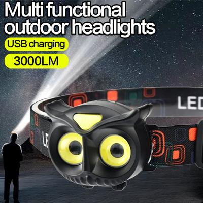 3000LM Owl Cob Headlamp Type-c Akumulatorowa latarka czołowa Przenośne obrotowe światła myśliwskie Magnes USB Latarka czołowa LED Latarka czołowa wędkarska
