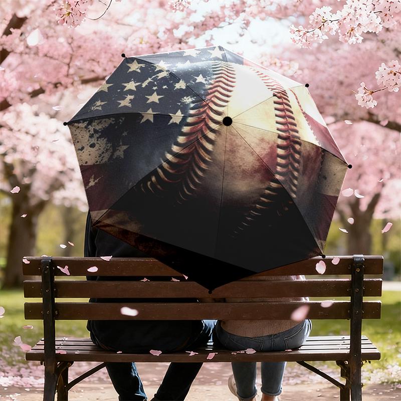 1pc American flag, baseball, and guitar Umbrella Portable Folding Umbrella Iron Frame Hole Bone Structure Outdoor Home Umbrella