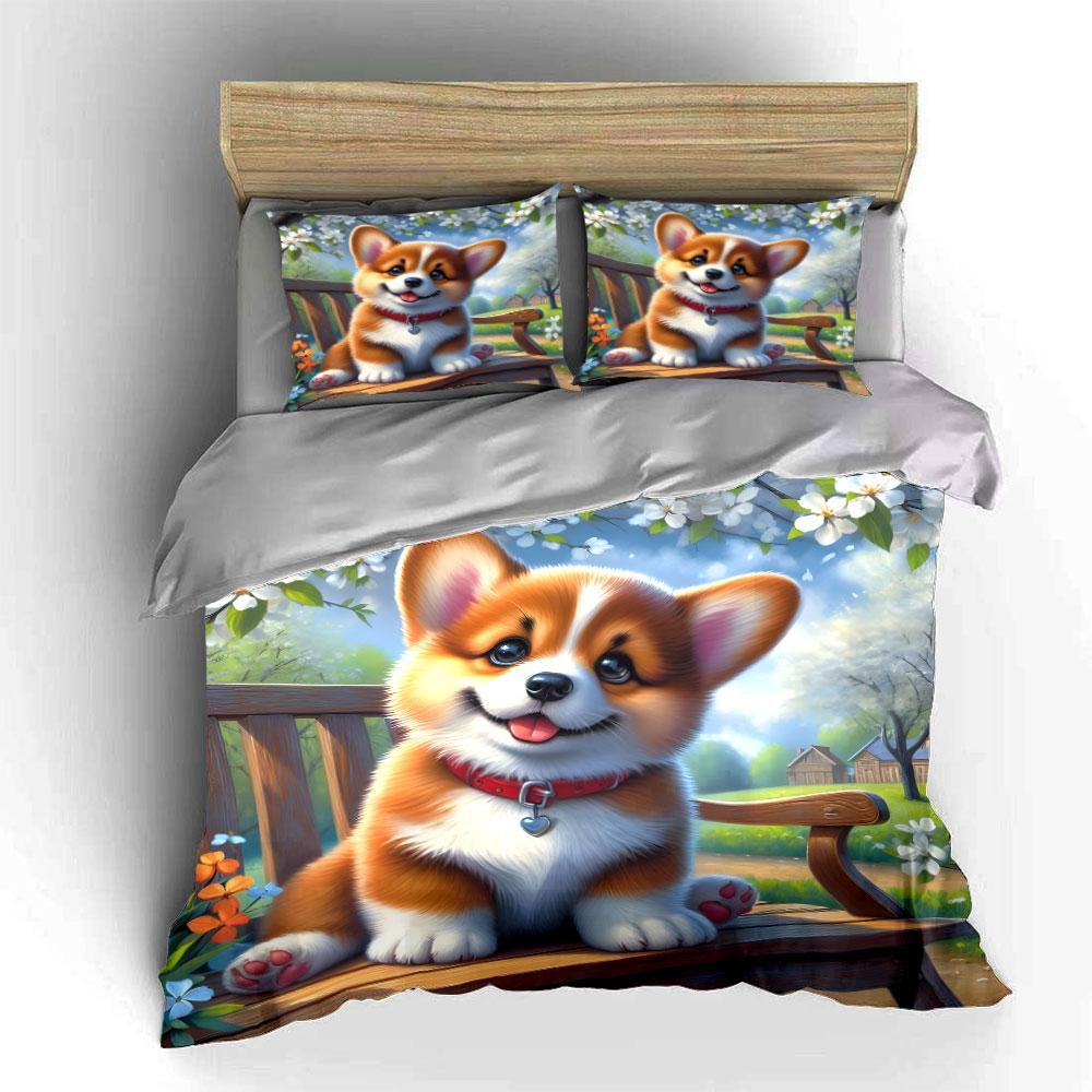 Adorable Puppy Outdoor Garden Set Exquisite Three-Piece Bedding Set Gift For Kids And Adults