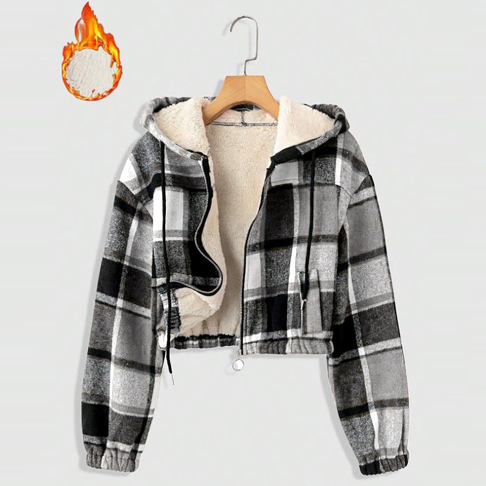 

Женская повседневная укороченная куртка флисовая с капюшоном на молнии фланелевая теплая с длинным рукавом короткие куртки с карманом XL