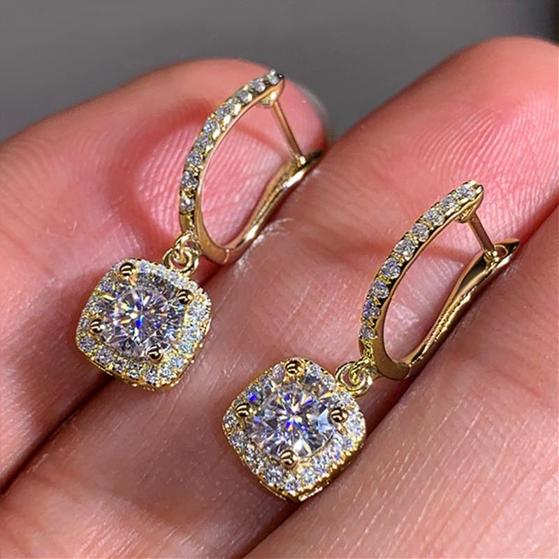 925 Sterling Silver Trendy Square Shape Drop Earrings Brilliant Bridal Engagement Wedding Jewelry Elegant Female Dangle EarringGood product