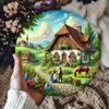 Charming Antique Farm Scenery Round Metal Tin Sign HD D Printed Aluminum Wall Art for Home Cafe Restaurant Garage Porch