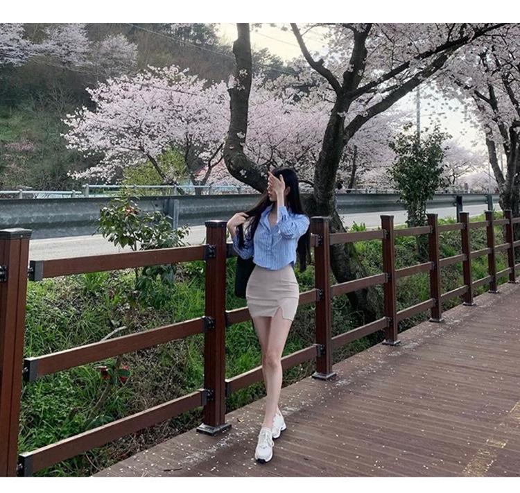 Korean Dongdaemun Stylish High-Waisted Elastic Slimming Slit Short Skirt for Women