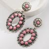 Retro Heavy-duty Hollowed-out Flower Turquoise Earrings for Women - Creative, Exaggerated, High-end Ear Jewelry.