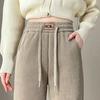 Winter Verdicken Lamm Wolle Warme Hosen Frauen Casual Elastische Hohe Taille Vintage Breite Bein Hosen Neue Design Chic Lose Oberbekleidung Hosen