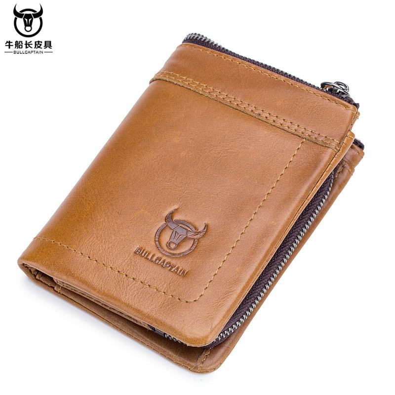 100% Genuine Leather and Cowhide Men's Short Multi-functional Card Holder with Anti-theft Brush Lining, Casual Business Pocket Wallet