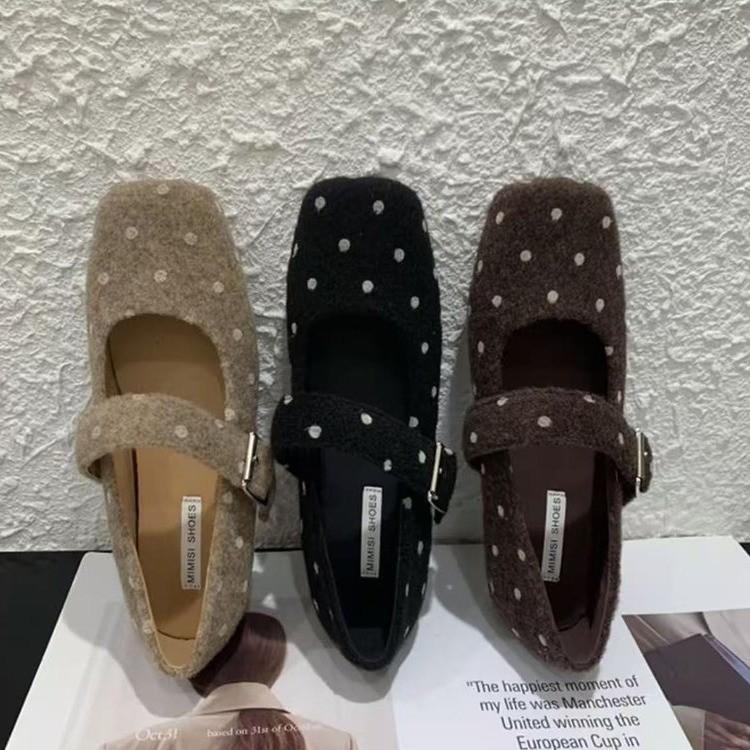 Korean polka dot square head ballet Mary Jane single shoes women's 2026 autumn and summer new one-word strap with skirt evening shoes