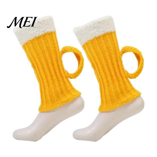Humorous Costume Hat for Men And Women Funny Beer Mug Hat, Novelty Knitted Leg Warmers with Handles, Winter Warm Gloves Adults, Cap Parties