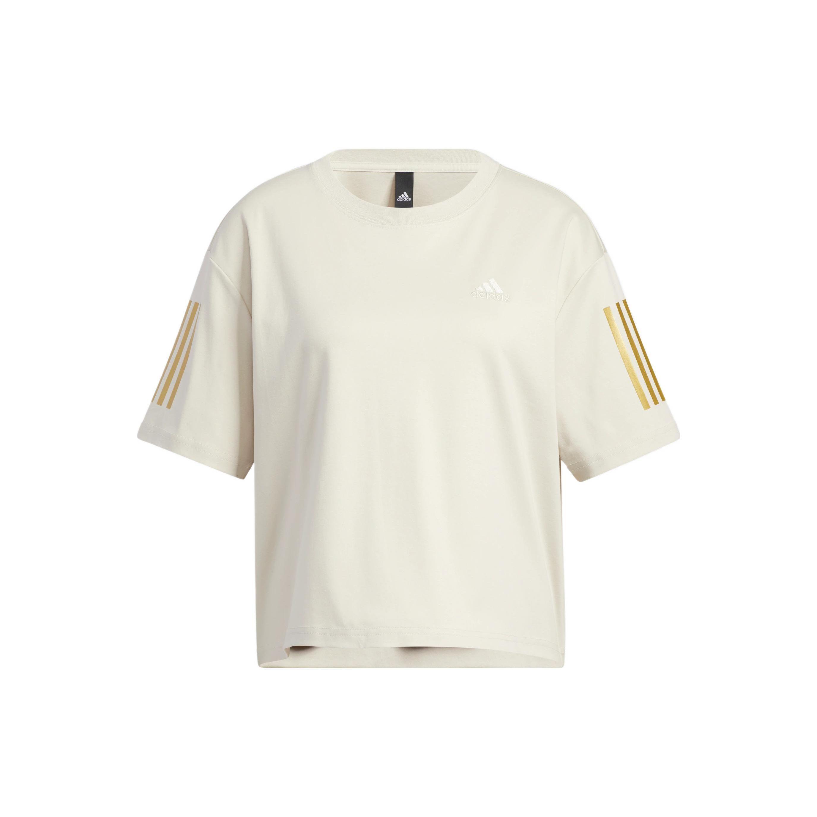 

Adidas Полосатый логотип с круглым вырезом Повседневная футболка с коротким рукавом Женские топы Коричневые HT6910