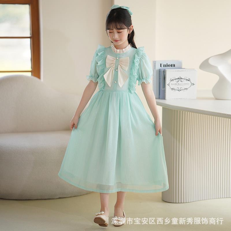 Girls' Korean Style Short Sleeve Chiffon Princess Dress
