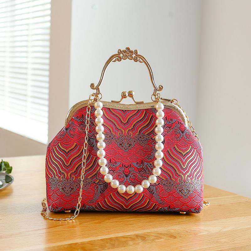 Luxury Oriental Handbag Pearl Embellished Lace Tote Bag for Women